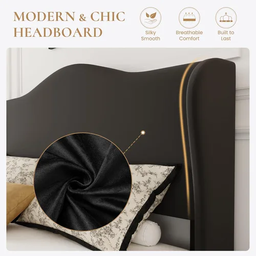 Miniatura 4 de SHA CERLIN Marco de cama de plataforma de terciopelo de tamaño completo con elegante cabecero con respaldo alado, diseño moderno y lujoso, listones