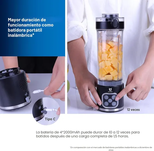 Miniatura 2 de UTALENT Licuadora portátil inalámbrica, recipiente extraíble de 25 onzas, potente licuadora personal, para batidos, trituración de hielo, 4