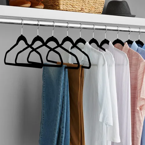 Miniatura 6 de Perchas de Terciopelo para Ropa (Paquete de 50) Resistentes y Duraderas Perchas para Trajes Perchas de Colores Vibrantes Ligeras que Ahorran Espacio