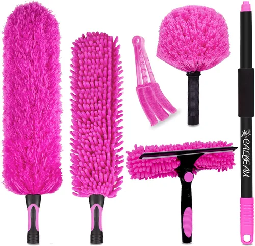 CALBEAU Plumeros de 8 pies para limpieza, plumero con poste de extensión, plumero de microfibra utilizado para limpiar ventilador de techo, ventanas