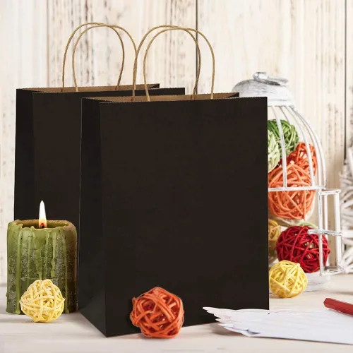 Miniatura 4 de BagDream 75 bolsas de papel kraft de 5 x 3 x 8 y 8 x 4.25 x 10 y 10 x 5 x 13 pulgadas, bolsas de regalo negras con asas a granel para manualidades