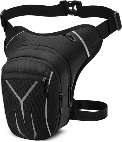 HUANLANG Bolsa de pierna para hombres y mujeres, bolsa táctica para muslos con correa para la pierna, impermeable, riñonera para motocicleta al aire