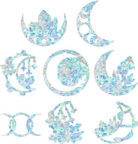 GORGECRAFT 16 calcomanías de vidrio para ventana de fase lunar, anticolisión, arco iris, para pájaros, calcomanías de huelga de pájaros, película de