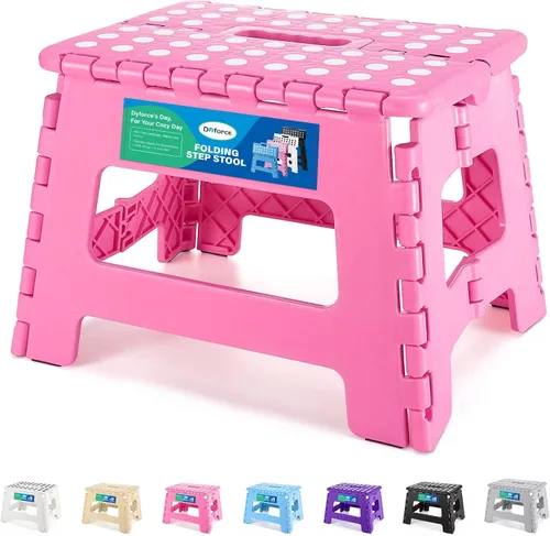 Miniatura 17 de Dyforce Taburete plegable de 16 pulgadas, capacidad de 400 libras, taburete plegable de plástico resistente para adultos, taburete con asa, fácil