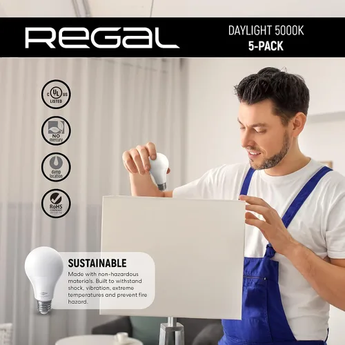 Miniatura 4 de REGAL - Bombilla LED A19 (800 lúmenes, 9 W, equivalente a 60 W, base E26, intensidad no regulable)