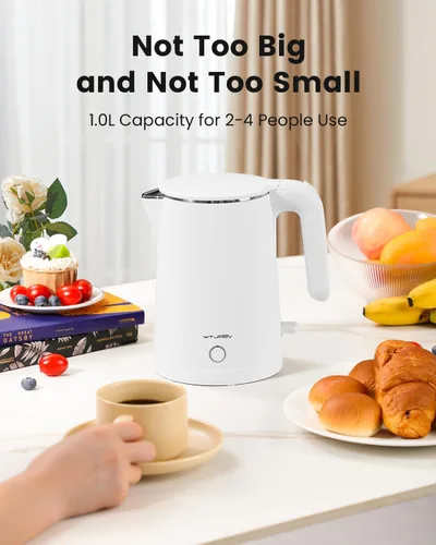 Miniatura 4 de WTJMOV Hervidor Eléctrico de Acero Inoxidable, 1.0L Hervidor de Agua Pequeño 1200W Ebullición Rápida, Hervidor de Té de Pared Doble Automático