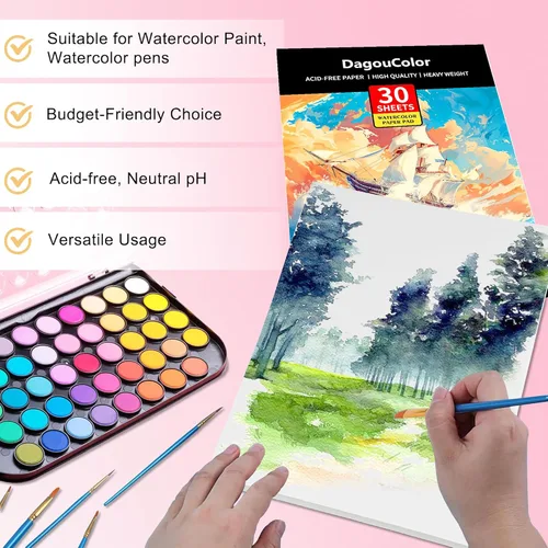 Miniatura 3 de DagouColor Bloc de papel de acuarela, A4, 1 paquete, 30 hojas, papel prensado en frío de 140 libras/10.58 oz/m², libro de artista para adultos
