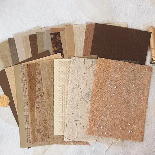 Miniatura 2 de Juego de 30 piezas de papel de recortes texturizado hecho a mano y tela de malla, hojas A5, mezcla de papel de arroz especial de morera para álbumes