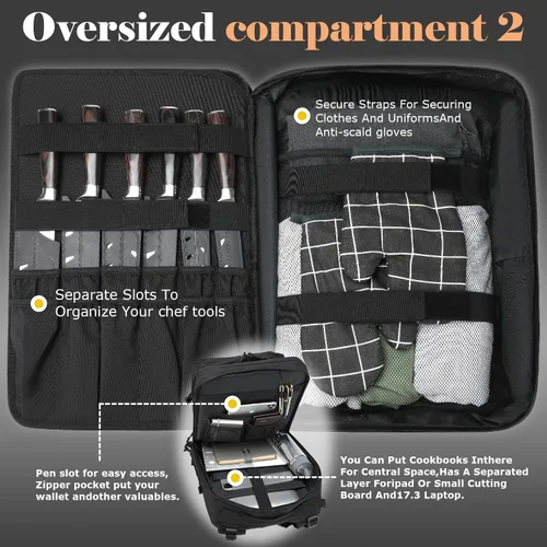Miniatura 4 de Mochila táctica para cuchillos de chef, bolsa de transporte profesional para cuchillos, estuche organizador de viaje con más de 30 bolsillos