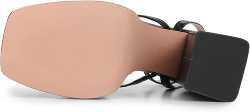 Miniatura 6 de ISNOM Tacones gruesos de plataforma para mujer, sandalias de tacón de bloque con punta cuadrada abierta y correa de tobillo