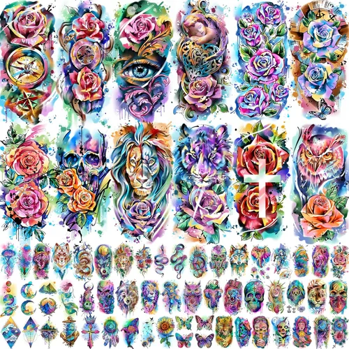 Miniatura 12 de FANRUI 24 hojas de manga de tatuaje temporal de brazo completo súper grande para hombres con 8 hojas de tatuajes temporales de manga completa