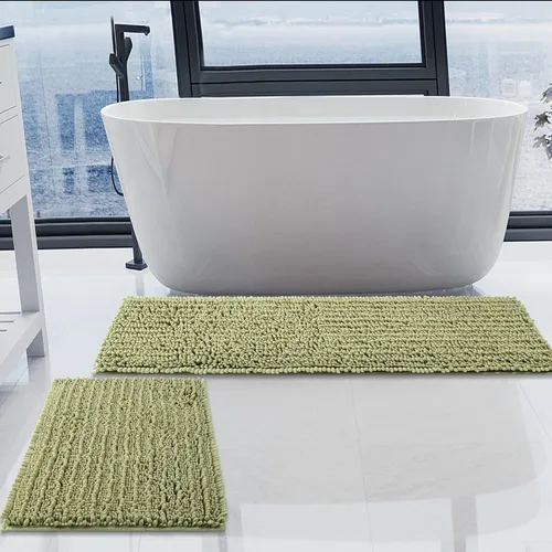 Miniatura 27 de Juego de 2 alfombras de baño de felpilla de lujo, parte inferior de goma termofusible gruesa, antideslizantes, alfombras de baño de secado rápido