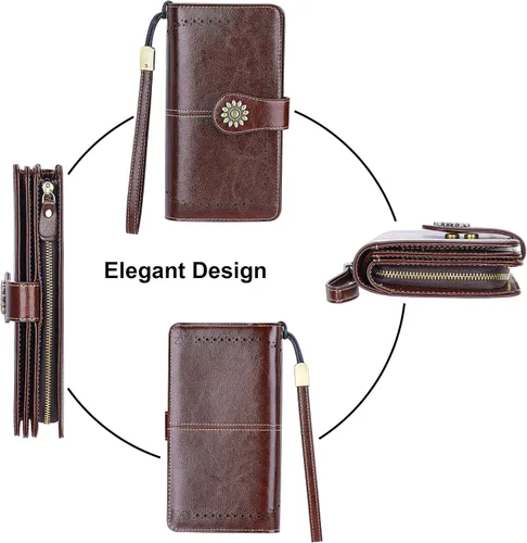 Miniatura 4 de Lavemi - Cartera de piel con bloqueo RFID para mujer, de gran capacidad, para llevarla a la muñeca