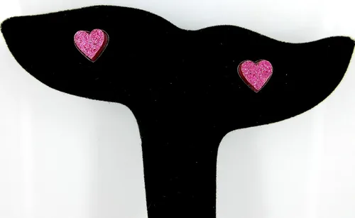 Miniatura 47 de Pendientes de botón de corazón acrílico con purpurina de acero inoxidable de 0.315 in