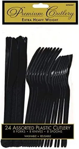 Miniatura 5 de Juego de cubiertos surtidos de plástico de cáscara de naranja (24 piezas) – Utensilios duraderos y elegantes, perfectos para fiestas, eventos y uso