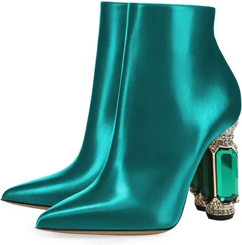 Miniatura 70 de FSJ Botas de tacón alto con punta puntiaguda para mujer, con tacón alto, con cremallera lateral brillante, estilo casual, para uso diario, zapatos