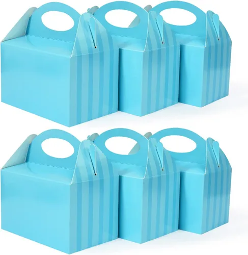 Happyhiram 50 Piezas Cajas de Favor de Fiesta Azules a Rayas Azules para Niños y Hombres, Cajas Pequeñas de Golosinas con Asa Cajas de Dulces Gable