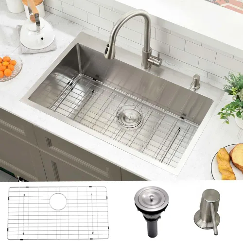Miniatura 16 de Fregadero de cocina de cascada negro de 30 pulgadas con grifo extraíble, fregadero de cascada de 30 x 18 pulgadas, pantalla digital negra