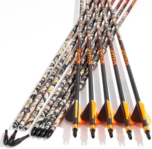 annastar Camo caza flechas carbono 30/32 pulgadas espina 300 340 400 500 para arco compuesto o arco recurvo (12 PCS)
