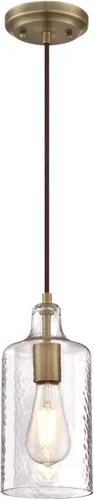 Westinghouse 6371400 - Mini colgante Carmen de una luz para interiores con acabado de latón antiguo con cristal texturizado transparente, 120 voltios