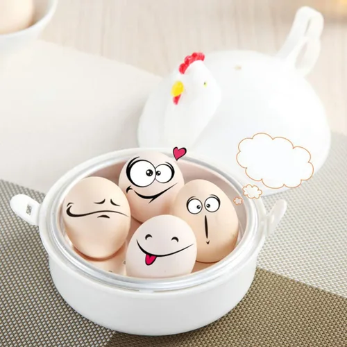 Miniatura 2 de Caldera de huevos para microondas, 4 capacidades escalfadoras de huevos, olla de huevo con forma de pollo, vaporera para desayuno en microondas