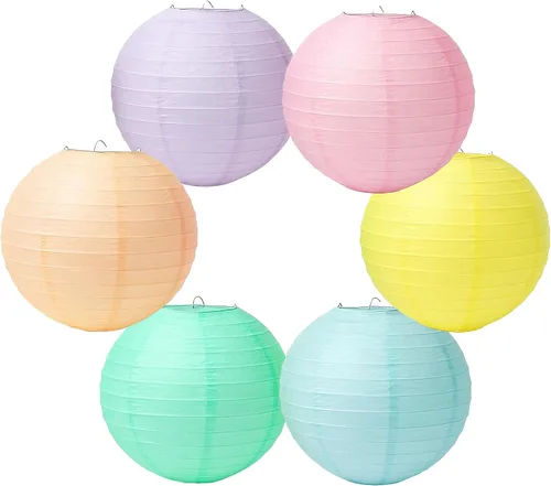 6 linternas de papel coloridas decorativas redondas colgantes de papel pastel de color macarrón de 10 pulgadas para San Valentín, Año Nuevo, boda,