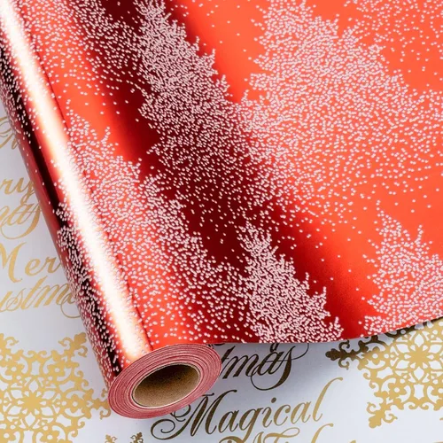Miniatura 16 de MAYPLUSS Rollo de papel de regalo de Navidad, papel de regalo de 17 pulgadas x 16.5 pies con casa de árbol de Navidad azul marino copo de nieve