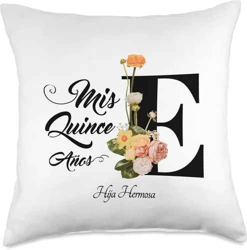 Quinceañera Apparel Mis Quince Años Quinceañera - Almohada con letra E inicial, 18 x 18 pulgadas, multicolor