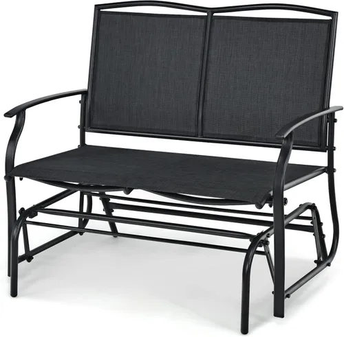 Tangkula Banco planeador de patio para 2 personas, silla de sofá biplaza mecedora para exteriores con marco de acero resistente, tela de asiento