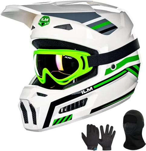 Miniatura 11 de ILM Casco para motocross juvenil, casco ATV para niños, motocross, BMX, motocicleta todoterreno con gafas, guantes, máscara DOT modelo MT601Y