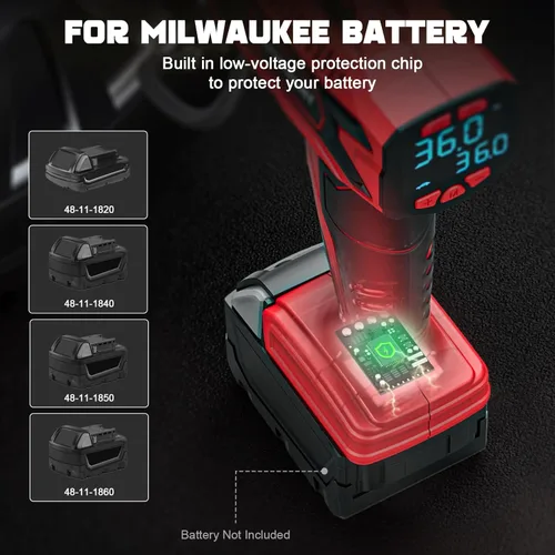 Miniatura 6 de Compresor de aire para inflador de neumáticos, compatible con batería Milwaukee de 18 V, bomba de aire eléctrica portátil inalámbrica LIVOWALNY