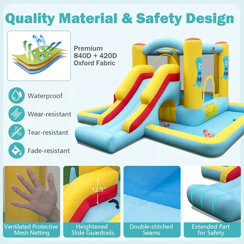 Miniatura 8 de BOUNTECH Casa inflable con hoyo de bolas, casa inflable con tobogán largo y túnel para niños de 3 años en adelante, diversión de fiesta en el patio