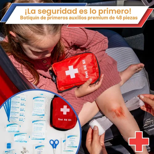 Miniatura 5 de Kit de emergencia para automóvil con compresor de aire, cables de puente, primeros auxilios, correa de remolque, medidor de neumáticos, faro Azul