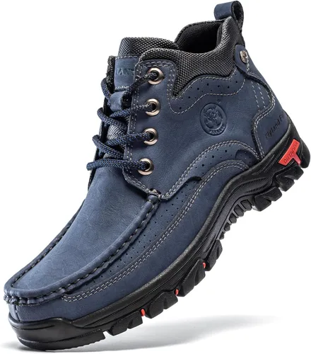 FLYLAND Botas casuales para hombre de cuero vintage, botines de vestir, botas Chukka de caña media, antideslizantes, para conducir y caminar, zapatos