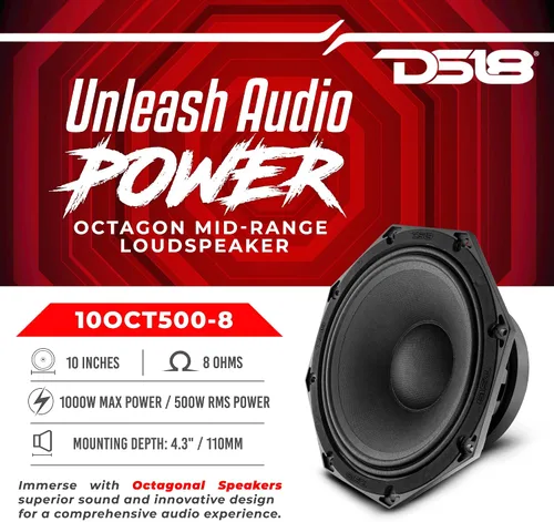 Miniatura 2 de DS18 10OCT500-8 PRO - Altavoz octágono de rango medio de 10 pulgadas, 1000 vatios máx. 500 vatios RMS 8 ohmios, audio de calidad premium