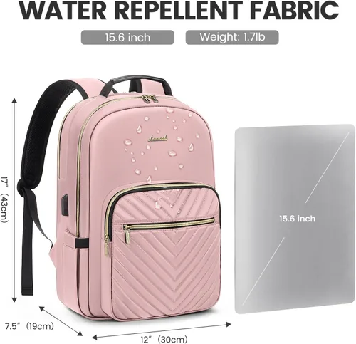 Miniatura 5 de LOVEVOOK - Mochila de 15.6 pulgadas para laptop, para mujer, bolsa de laptop para mujer, mochila de viaje impermeable, elegante mochila para mujer
