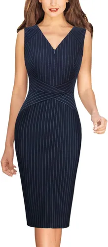 Miniatura 2 de VFSHOW Elegante vestido ajustado con cuello en V y cremallera frontal para mujer, ajustado, para trabajo, negocios, oficina, vestido tipo tubo