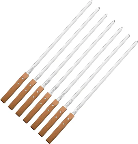 Kabob - Brochetas de 23 pulgadas de largo, acero inoxidable pesado de 2/5 pulgadas de ancho con mango de madera, perfecto para Koobideh Kebab estilo