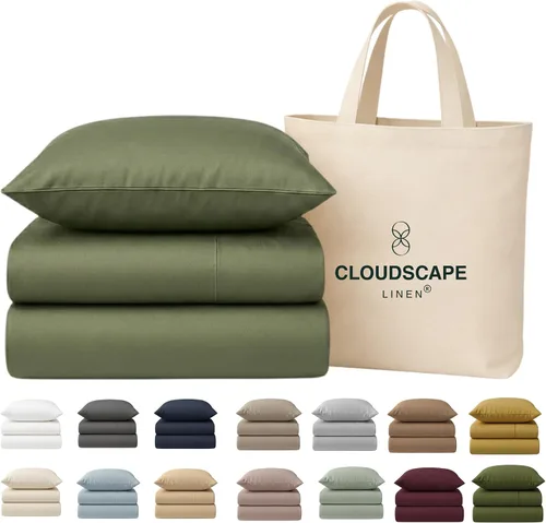 Miniatura 25 de Cloud Scape Linen - Juego de sábanas de 100% algodón egipcio, tamaño individual, juego de ropa de cama de lujo de 3 piezas, 400 hilos, calidad