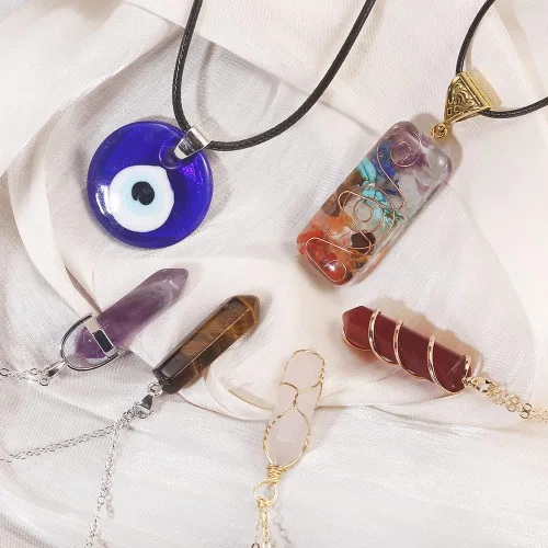 Miniatura 6 de Vintage Crystal Pendant Necklaces for Women Girls Chakra Healing Carnelian Necklace Bohemian Retro Sunflower Necklace Sun and Moon Pendants