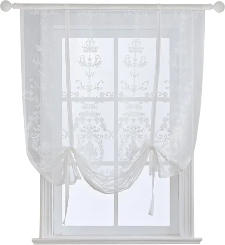 Cortinas romanas transparentes con lazo para baño, cortina semitransparente con bolsillo para barra para cocina, cortina bordada para habitación de