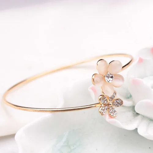 Miniatura 2 de Brazalete con dije para mujer pulsera de cristal de hoja abierta cinco pulseras dobles pulseras de eslabones de cuentas dorado talla única