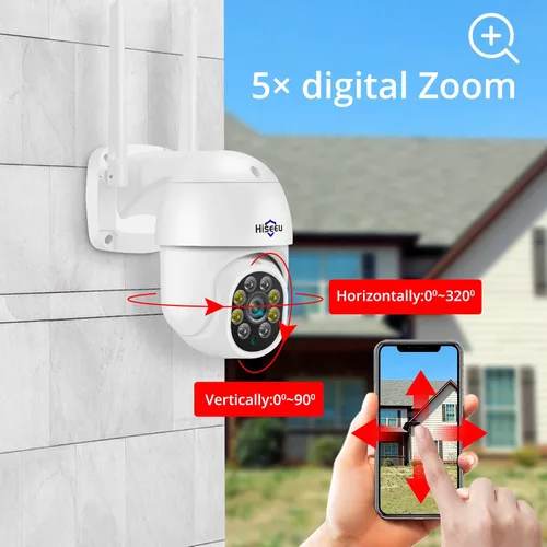 Miniatura 2 de Hiseeu - Cámara de seguridad WiFi de 5MP para exteriores, con inclinación y panorámica de 360°, seguimiento de movimiento, focos, alarma de luz