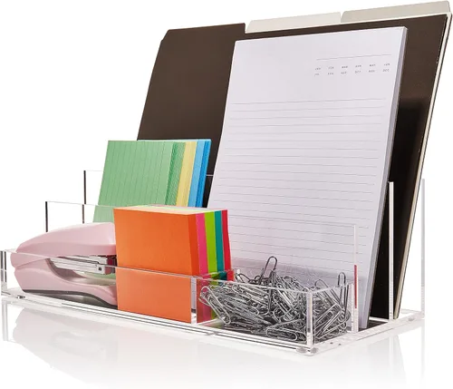 Miniatura 9 de Organizador de escritorio acrílico para suministros de oficina y accesorios de escritorio, 12.5 x 5.5 x 4 pulgadas y 0.197 in de acrílico