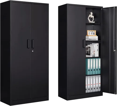Miniatura 10 de Gabinete de almacenamiento de metal para garaje, armario de almacenamiento con cerradura de 71 pulgadas con 2 estantes ajustables y 1 cajón