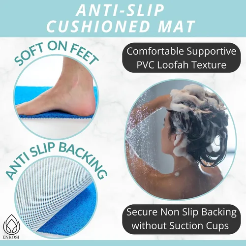 Miniatura 2 de ENKOSI Loofah - Tapete antideslizante para ducha y baño, comodidad acolchada suave, sin ventosas para bañeras lisas o texturizadas, drenaje rápido