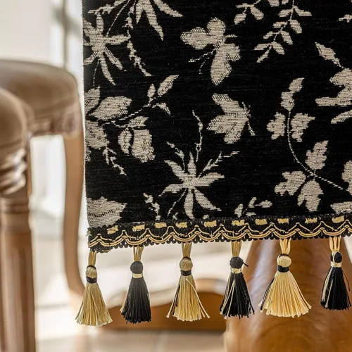 Miniatura 8 de Camino de mesa botánico floral para sala de estar, camino de mesa de comedor de flores jacquard con borlas, moderno, decorativo, elegante, natural