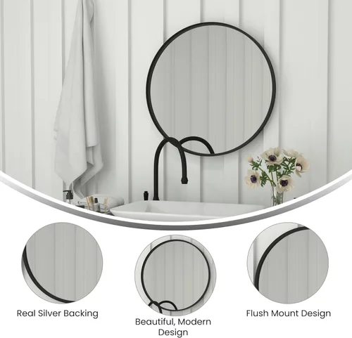 Miniatura 4 de Merrick Lane Dulcie - Espejo redondo grande de pared, marco de metal negro mate, espejo de acento de 27.5 pulgadas, baño, tocador, entrada, comedor