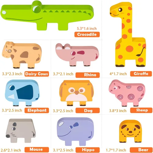 Miniatura 6 de Juguetes Montessori para niños y niñas de 2, 3 y 4 años, bloques apilables de animales de madera para niños pequeños de 1 a 3 años - Bloques