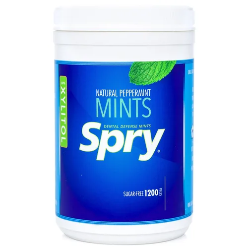 Chicle de menta piperita con xilitol Spry, sin azúcar, promueve la salud oral, aumenta la producción de saliva, elimina el mal aliento, sin